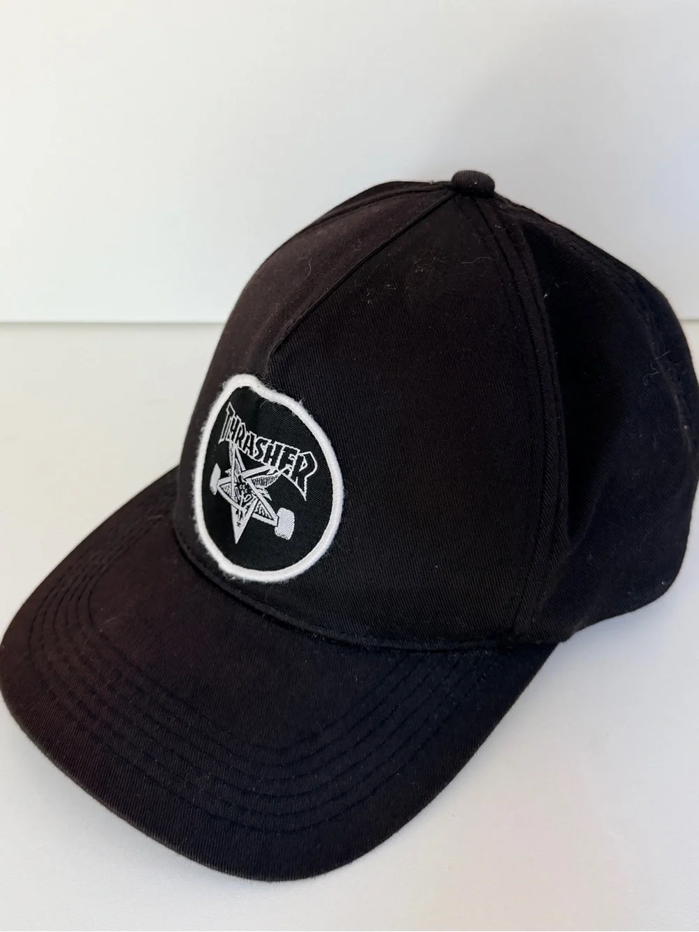 Thrasher Magazine Skate Goat Snapback Hat Black Embroidered Emblem Patch Cap EUC